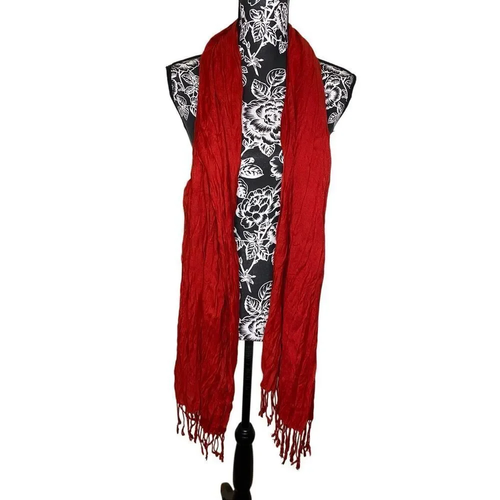 Solid Red Viscose Fringe Scarf Wrap Shawl Lightweight Boho Travel Festival